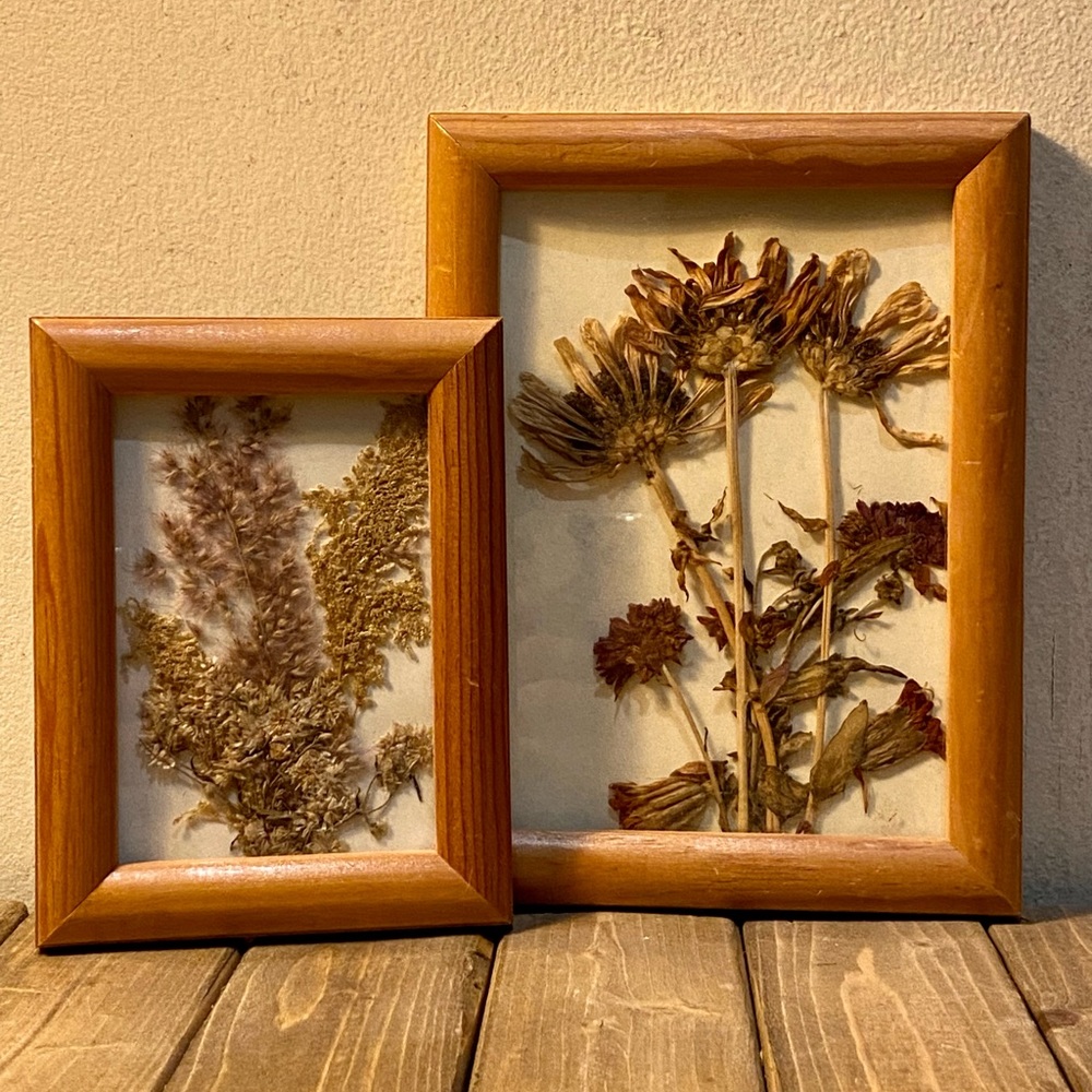 Hand made dried flowers in a frame.